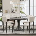 thumbnail image 1 of 5-Piece Retro Round Kitchen Dining Table Set, Wood Dining Furniture with Curved Trestle Style Table Legs and 4 Upholstered Chairs with Ergonomic Dining Back for Dining Room,Kitchen (Dark Gray), 1 of 8