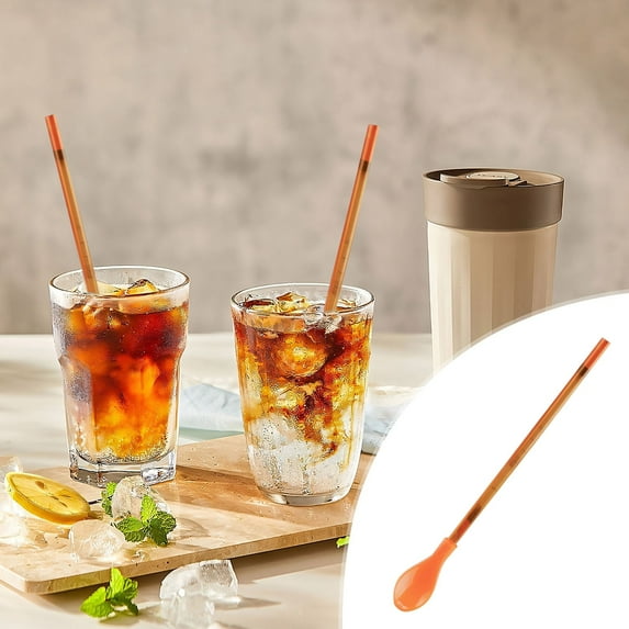 5-Piece Reusable Plastic Straw Spoons - Multifunctional Stirring Spoons for Tea, Juice, and Party Drinks with Leaf Design