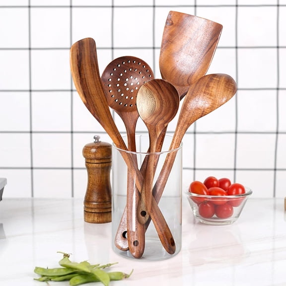 5-Piece Reusable Wooden Spoon Set - Eco-Friendly Kitchen Utensils & Tools