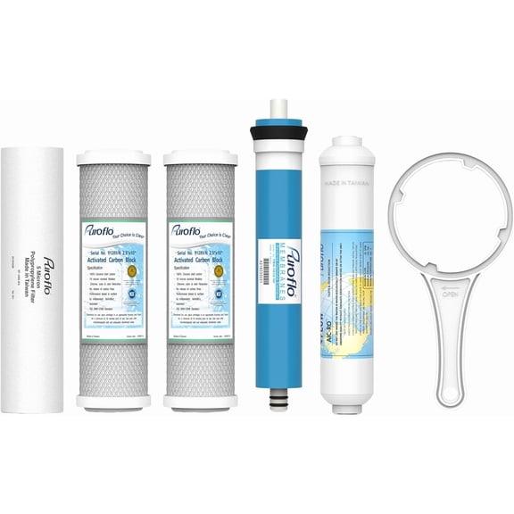5 Piece Reverse Osmosis Filter Set 5 Stage Under Sink RO Water Filtration System Kit for 10 Inch Systems with Filter Wrench