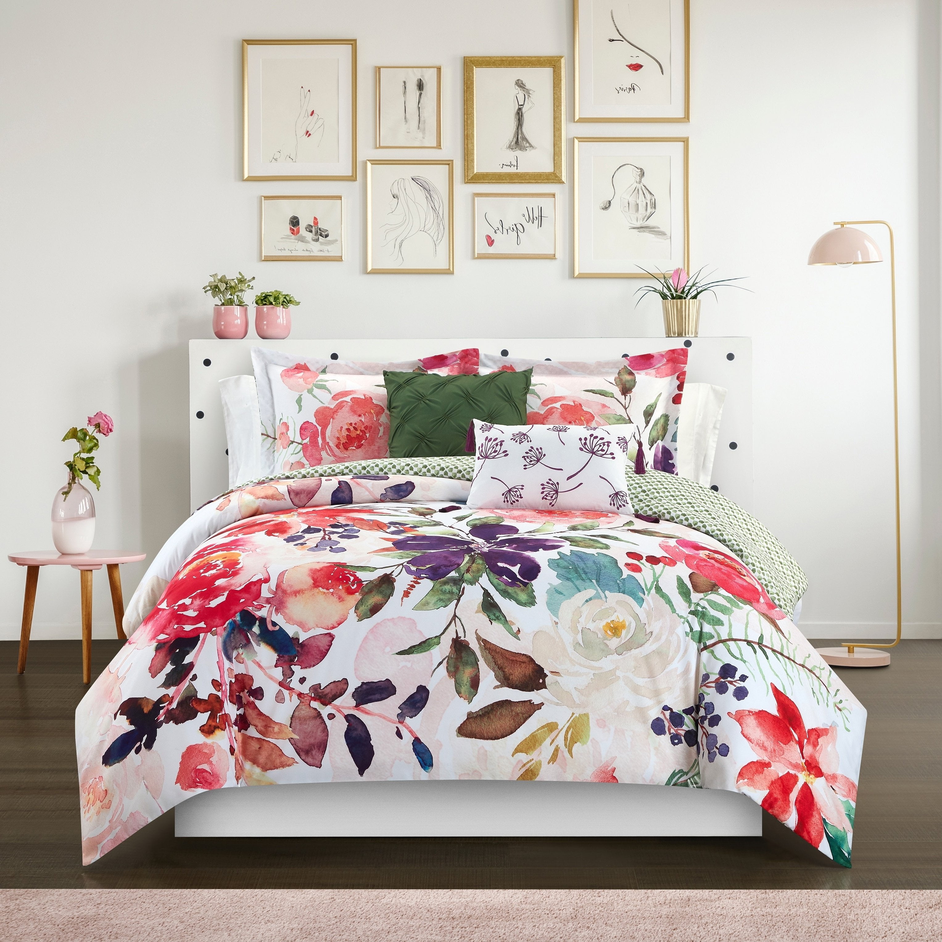 Twin Pink Floral Reversible Microfiber Comforter Set