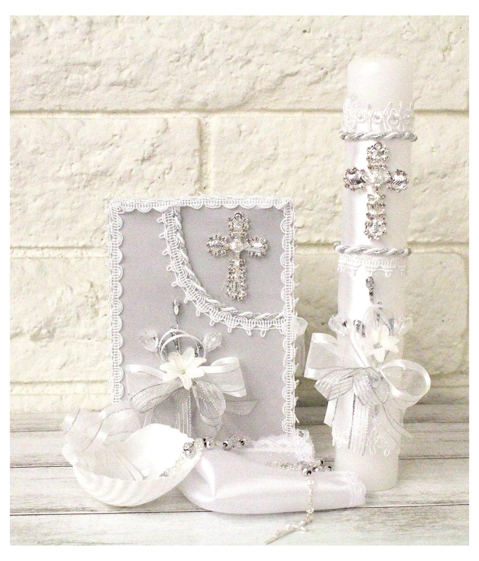 5 Piece Rhinestone Jesus Cross Beautiful Handmade Baptism Christening ...
