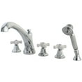 thumbnail image 1 of 5 Piece Roman Tub Filler with Procelain Cross Lever Handle & Hand Shower, Chrome, 1 of 1