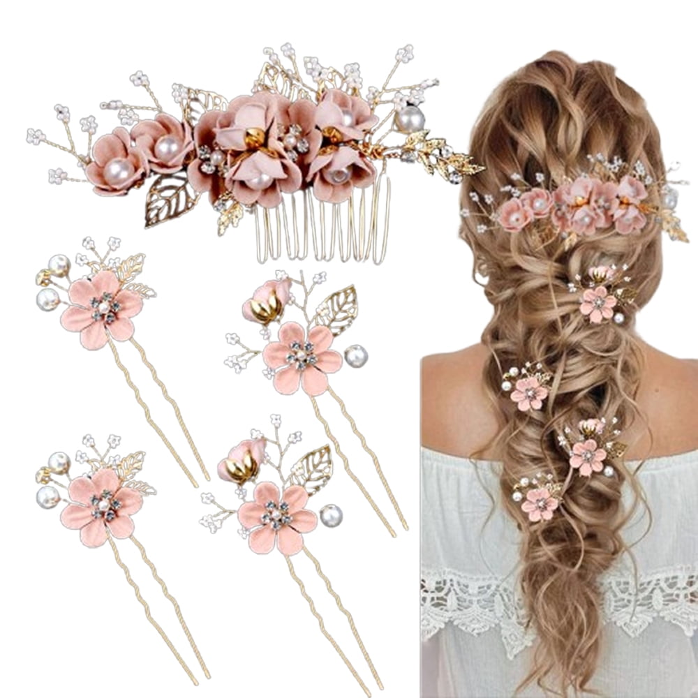 5-Piece Romantic Cherry Blossom Hair Pin Set, Gold Plated  display picture 1