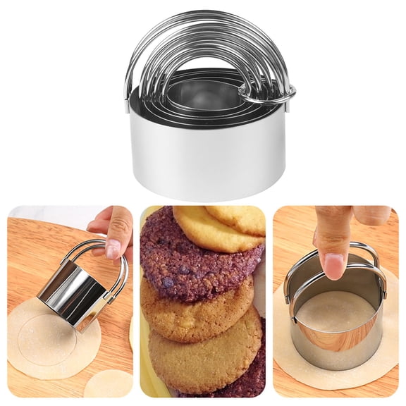 5 Piece Round Biscuit Cutters with Handle, Stainless Steel Circle Cookie Cutter with Fluted Edge, Professional Baking Essential Tool for Pastry,Scone,Donut