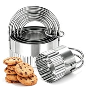 5 Piece Round Biscuit Cutters Set, Stainless Steel Circle Cookie Cutter with Fluted Edge and Handle, Professional Baking Dough Tools for Pastry, Scone, Donut