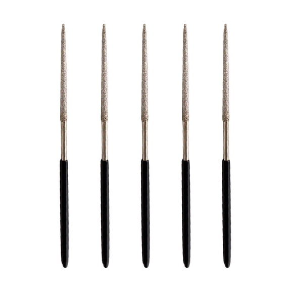 5 Piece Round Diamond Needle Files Kit,140Mm Length Industrial Strength Diamond Coated Files,For Glass Ceramic Metal Wood Stone Jewelry Craft,With Non Slip Handles(5pcs black)