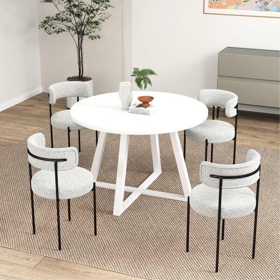 5 - Piece Round Dining Set with Trestle Base | Suitable for Small Dining Areas | Melamine and Boucle Craftsmanship | Ensures Long - lasting Use