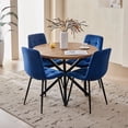 thumbnail image 1 of 5 Piece Round Dining Table Chairs Set for 4 - Mid-Century Modern Brown Kitchen Table with 4 Blue Velvet Chairs, Coffee Table & Chair with Black Metal Legs for Dining Living Room, Apartment, 1 of 7
