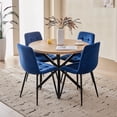 thumbnail image 1 of 5 Piece Round Dining Table Chairs Set for 4 - Mid-Century Modern Oak Kitchen Table with 4 Blue Velvet Chairs, Coffee Table & Chair with Black Metal Legs for Dining Living Room, Apartment, 1 of 7