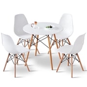 5 Piece Round Dining Table Set for 4, Mid-Century Modern Kitchen Table with 4 Chairs for Home, Apartment, Plastic Seats, Space Saving, Wood Legs