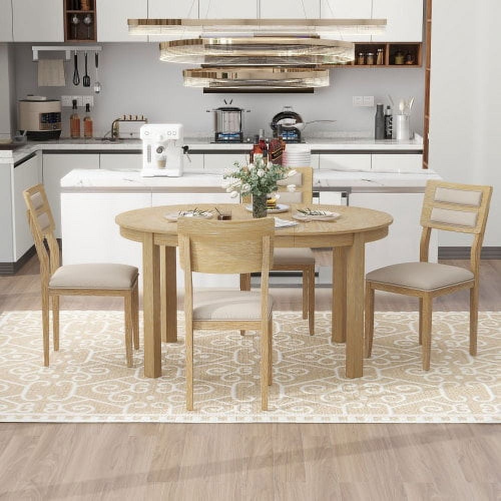 5-Piece Round Dining Table Set for 4, Wood Extendable Kitchen Table Set ...