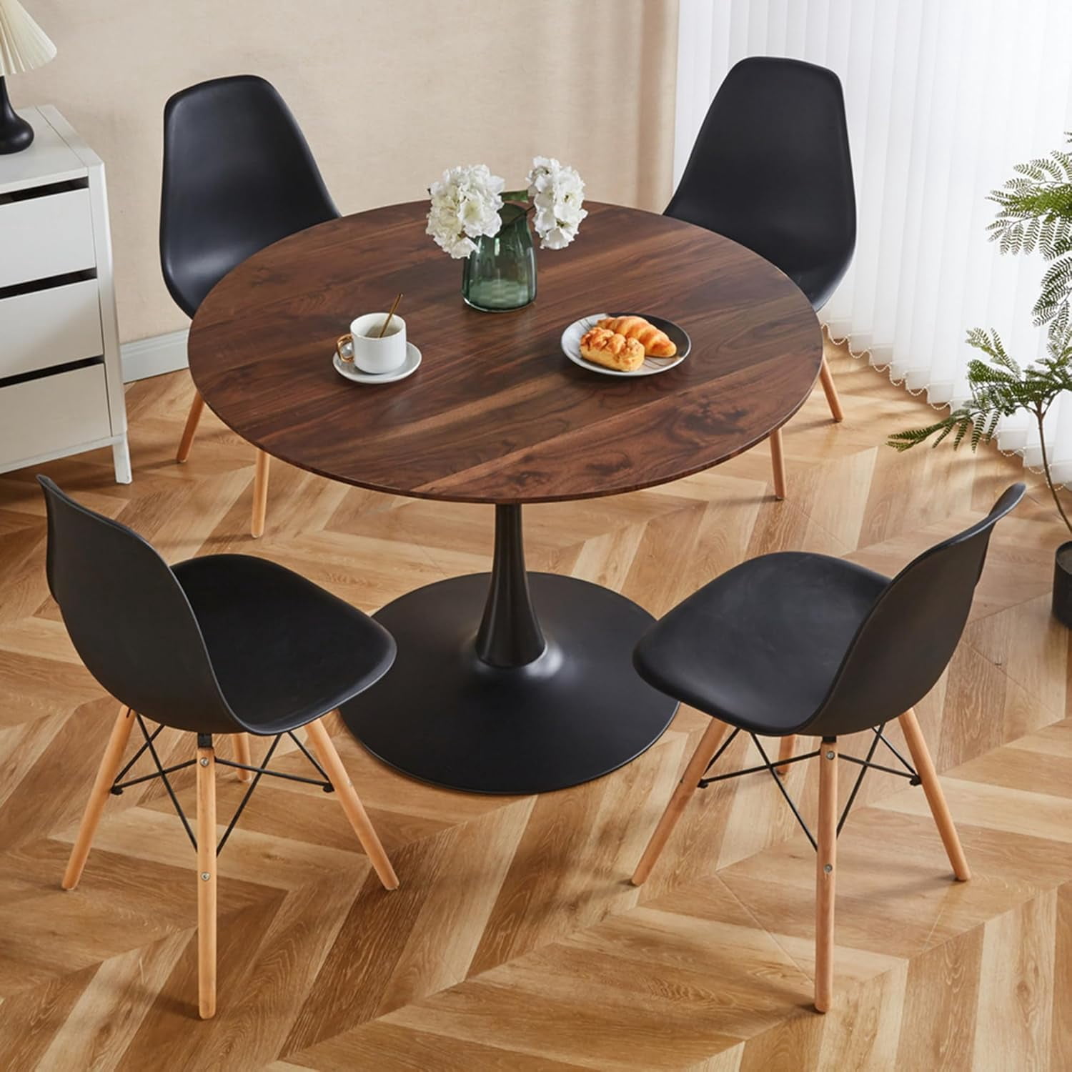 5-Piece Round Dining Table Set,42" Mid-Century Modern Kitchen Table ...
