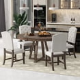 thumbnail image 1 of 5 Piece Round Dining Table Set, Atumon Dining Room Set with Extendable Table and 4 Cushioned Chairs, Wood Dining Table Set for 4, Farmhouse Dining Table Set for Kitchen Dining Room Apartment, Walnut, 1 of 10