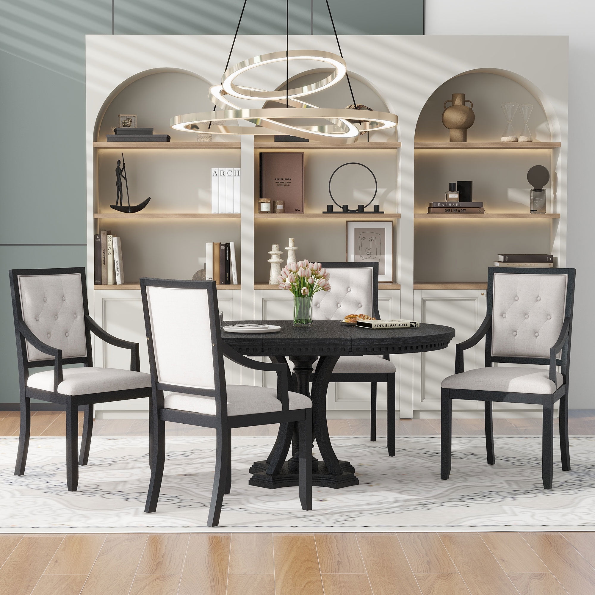 Atumon 5-Piece Extendable Round Dining Set, Wood Table with 4 ...