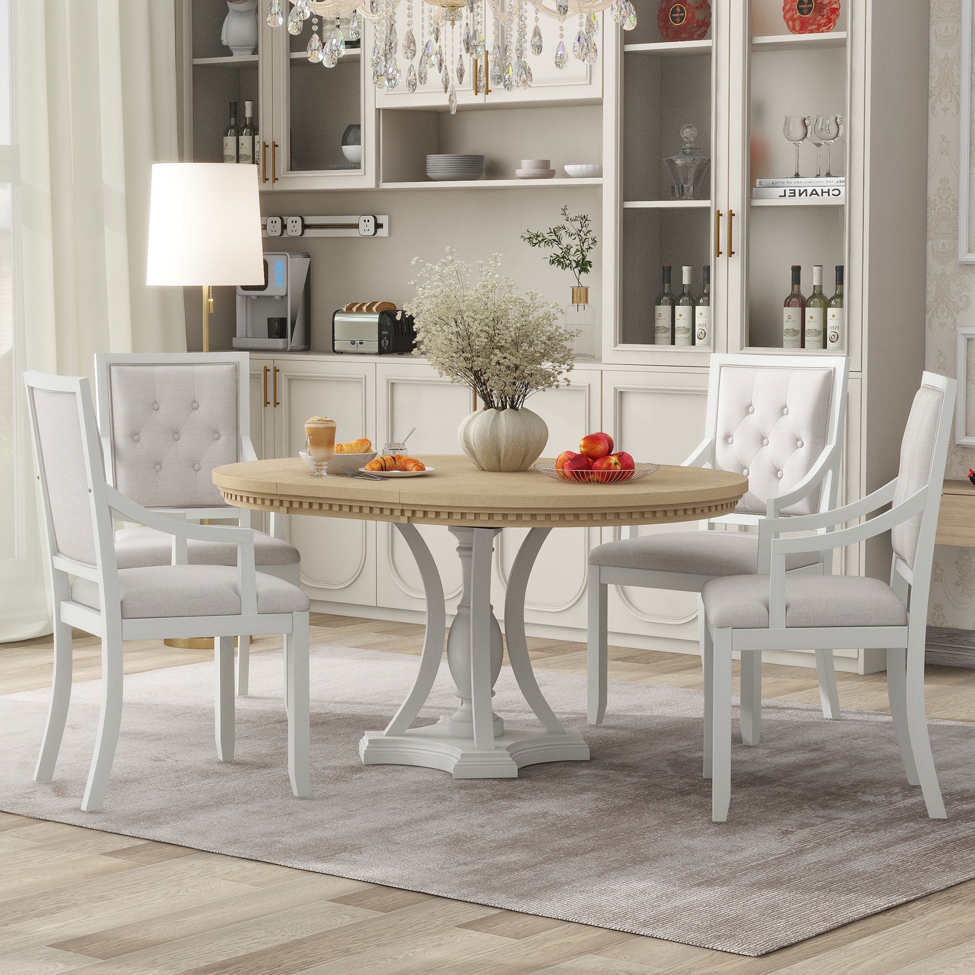 5 Piece Round Dining Table Set, Atumon Dining Room Set with Extendable ...