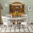 thumbnail image 1 of 5 Piece Round Dining Table Set, Dining Room Set with Extendable Table and 4 Upholstered Chairs, Wood Dining Table Set for 4, Farmhouse Dining Table Set for Kitchen Dining Room Dorm Apartment, White, 1 of 10