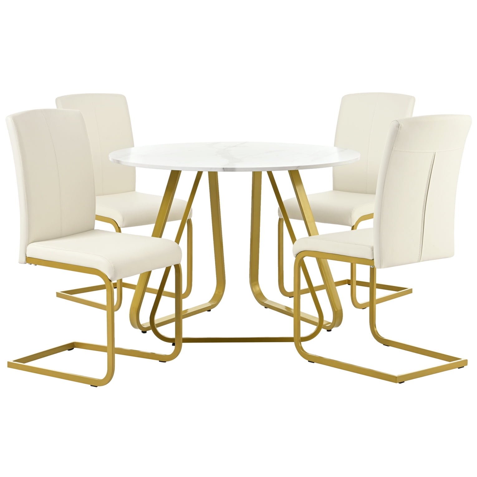 5Piece Round Dining Table Set, Faux Marble Dining Table with Four