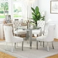 thumbnail image 1 of 5-Piece Round Dining Table Set, Modern Glass Table Irregular Table Legs, and 4 Velvet Tufted Chairs for Kitchens, Living Rooms, Small Spaces, 1 of 8