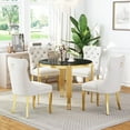 thumbnail image 1 of 5-Piece Round Dining Table Set, Modern Glass Table Irregular Table Legs, and 4 Velvet Tufted Chairs for Kitchens, Living Rooms, Small Spaces, 1 of 9