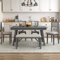 Roundhill Furniture Raven Wood 9-Piece Dining Set, Extendable Trestle ...