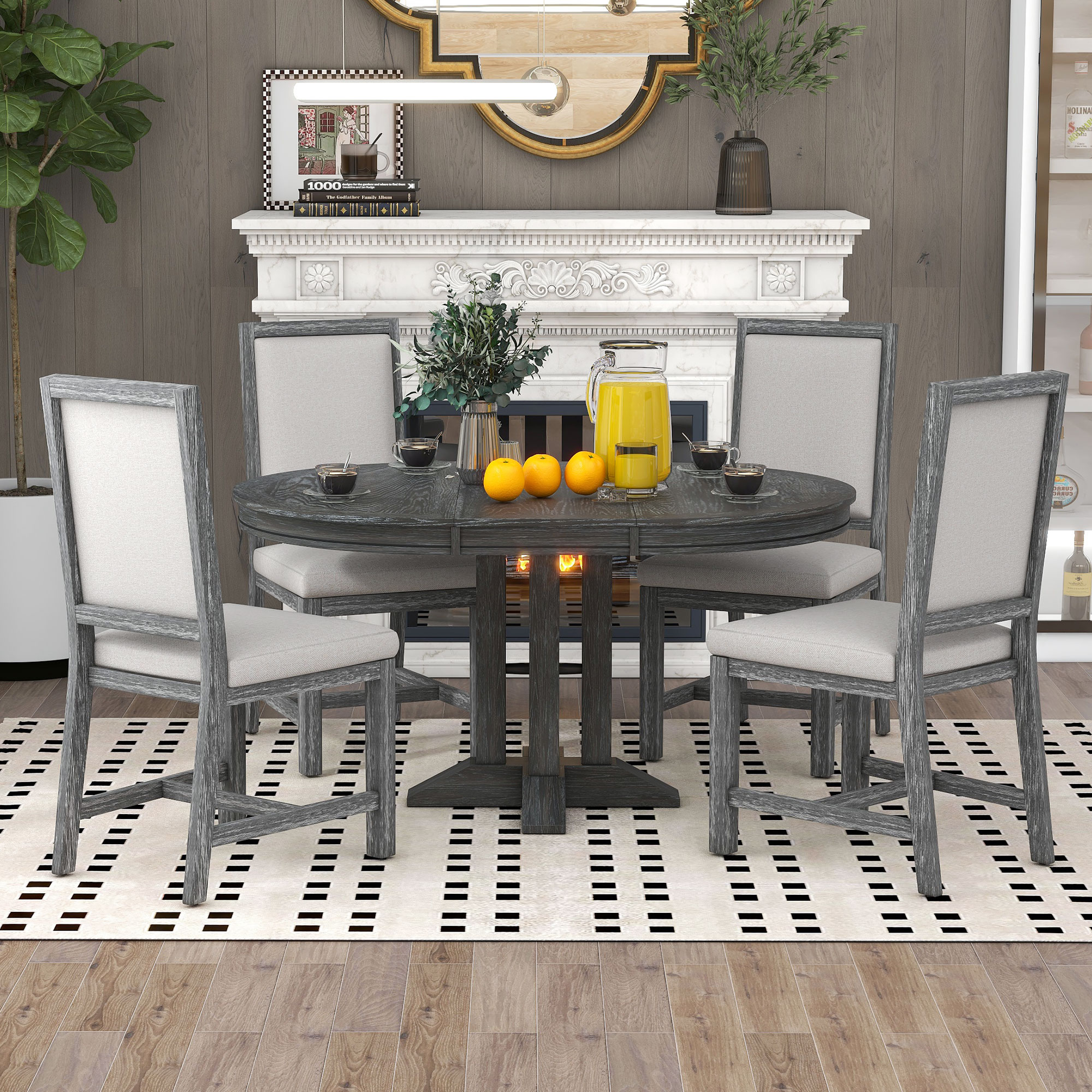Cain 42" Grey Round Breakroom Table and 4 'M' Stack Chairs, Multiple ...