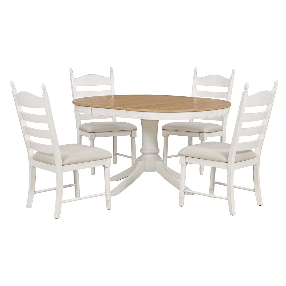 5 Piece Round Dining Table Set, Rustic Wood Thick Tabletop Extendable ...