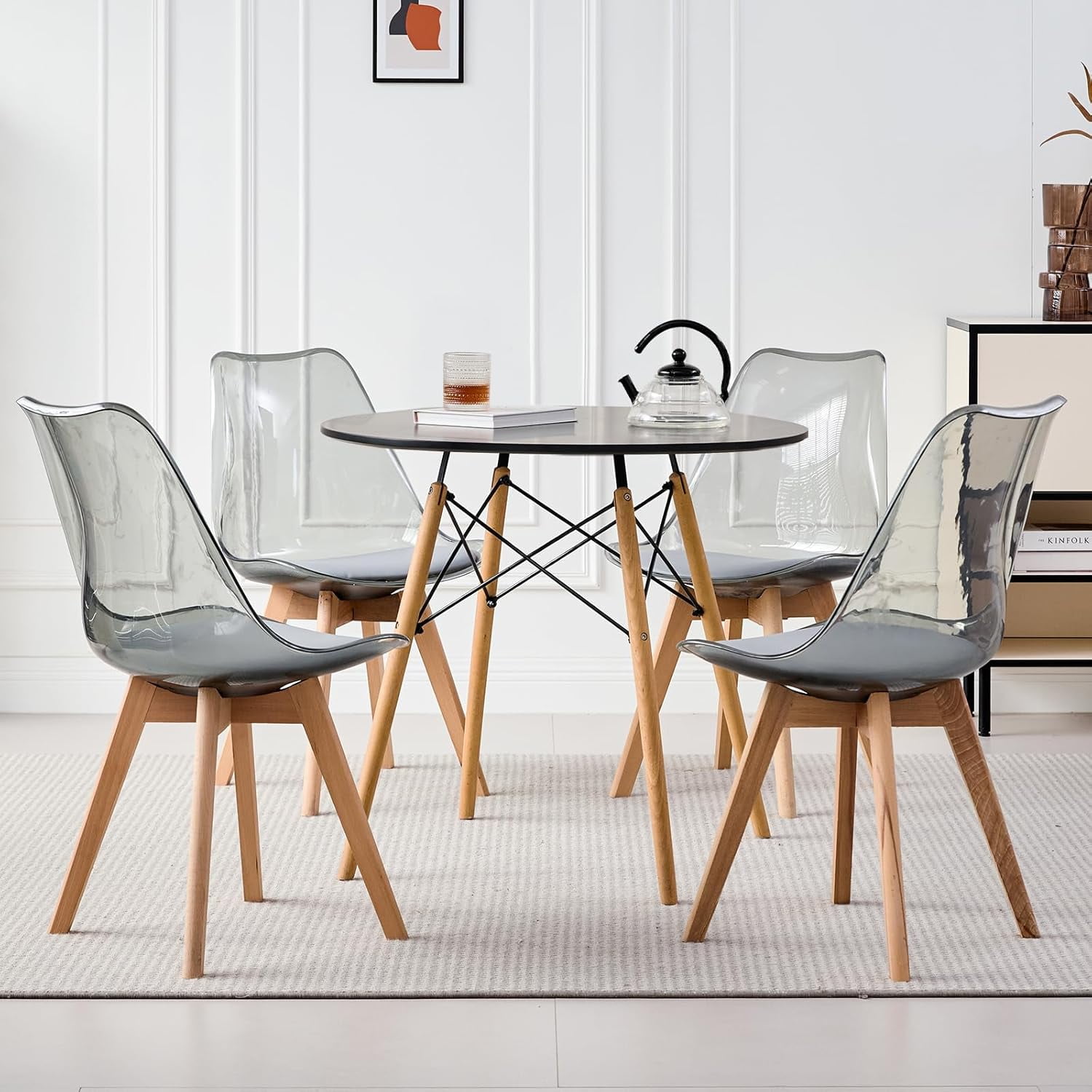 5-Piece Round Dining Table Set, Small Kitchen Table Chairs Set of 4 ...