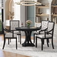thumbnail image 1 of 5 Piece Round Dining Table Set, TUANLUO Dining Room Set with Extendable Table and 4 Upholstered Chairs, Wood Dining Table Set for 4, Farmhouse Dining Table Set for Dining Room Apartment, Black, 1 of 10