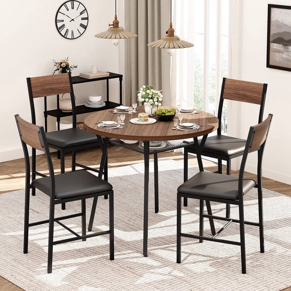 PamapicLife 5 Piece Adult Contemporary MDF Dining Table with Chair Black / Brown