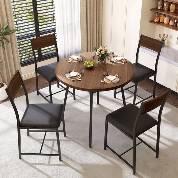 PamapicLife 5 Piece Adult Contemporary MDF Dining Table with Chair Black / Brown