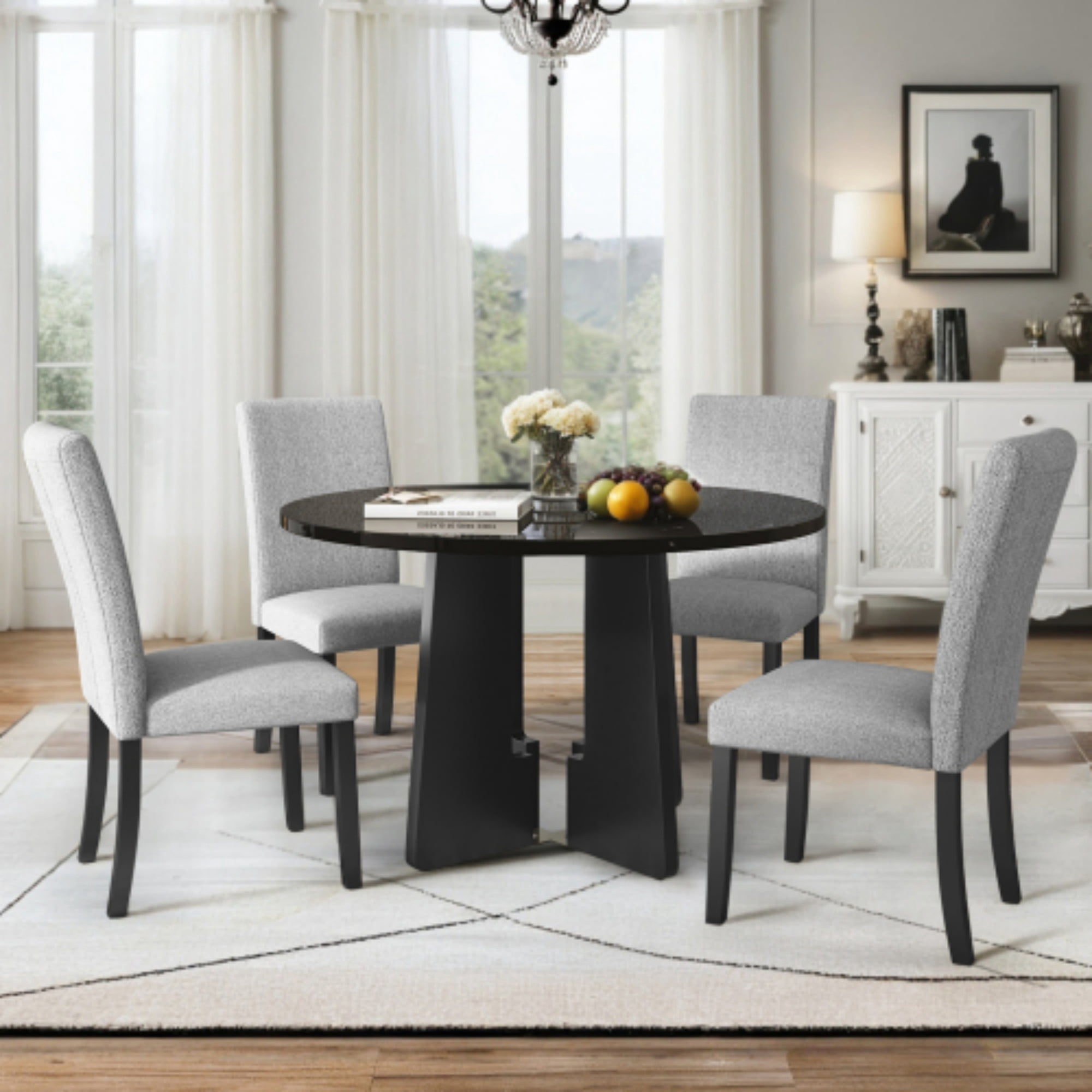 5-Piece Round Dining Table set, 43" Round Dining Table Set - 4 ...