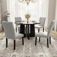 thumbnail image 1 of 5-Piece Round Dining Table set, Modern MarbleTexture Dining Table and 4 Upholstered Chairs for Dining Room, Kitchen Room, Living Room, Easy Assembly, 1 of 7