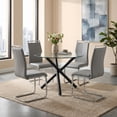 thumbnail image 1 of Sumdeal 5-Piece Round Glass Dining Table Set with 4 Light Gray PU High-Back Chairs, 1 of 8
