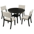 thumbnail image 1 of 5-Piece Round Set Included Table with Bottom Shelf and 4 Upholstered Kitchen Chairs Seat Linen Fabric Upholstered Seat, 1 of 7