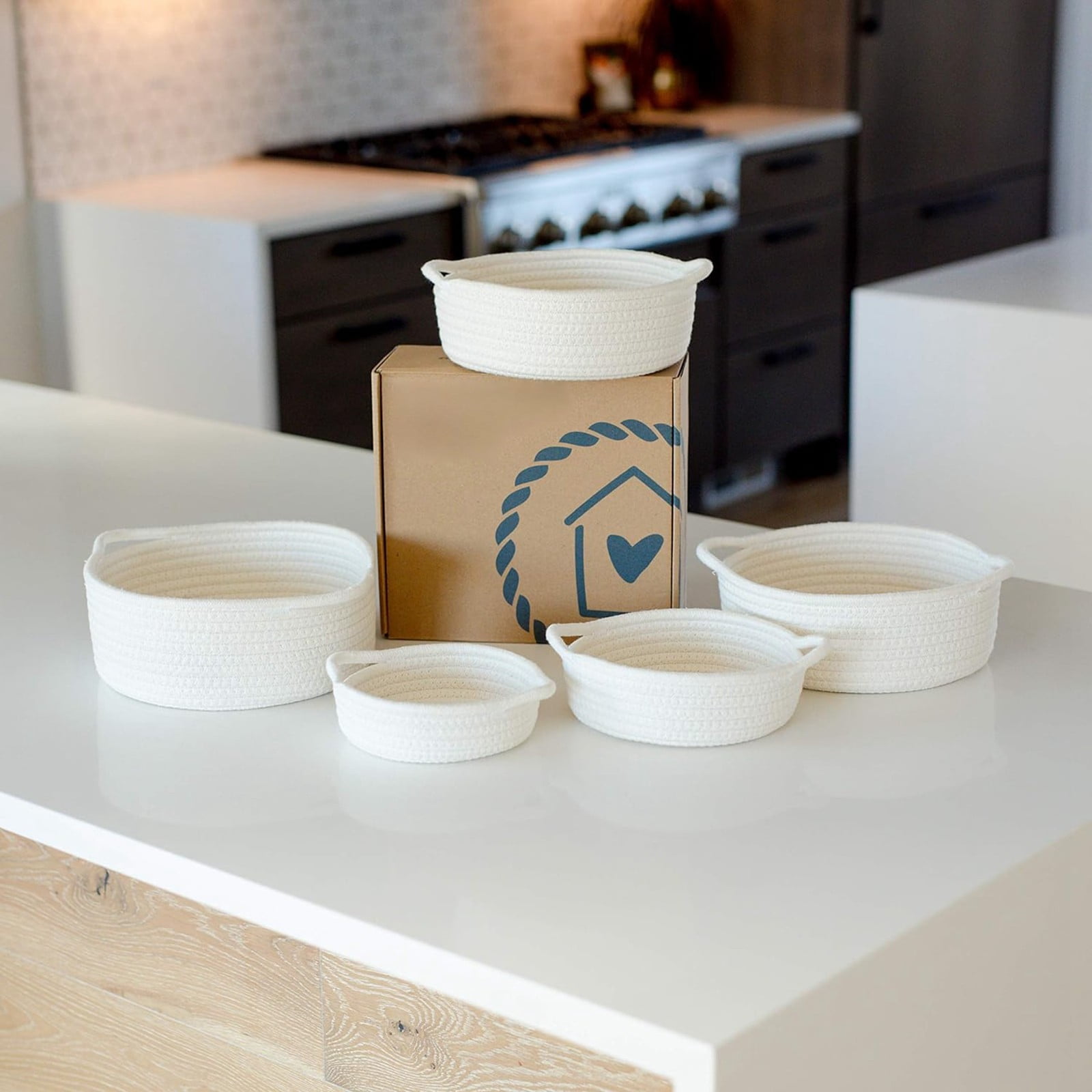 5 Piece Round Small Woven Set Cotton Rope For Organizing!Montessori