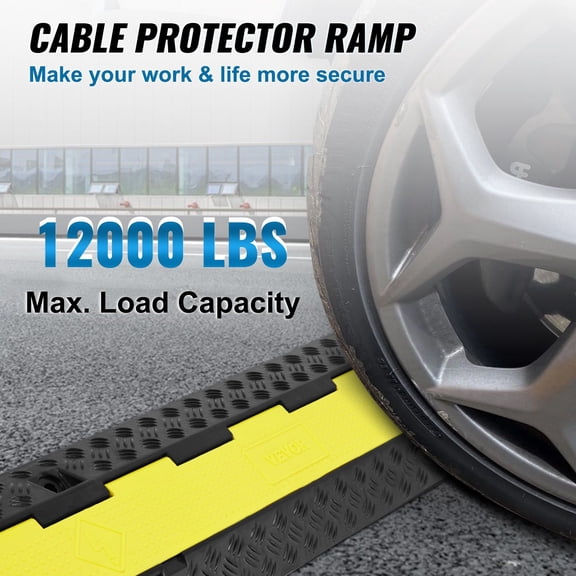 5-Piece Rubber Cable Guard,Dual Channel,12000 lbs per Axle Load Capacity,Durable Hose&Wire Protection Ramp for Driveways,with Easy Access Top&50 ft Caution Tape for Both Indoor&Outd