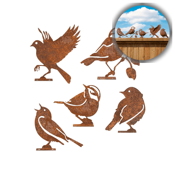 5-Piece Rusty Metal Bird Silhouettes Fence Decor - Outdoor Garden Yard Wall Art Sculptures for Patio Patio Crafts Patio Garden Yard Outdoor Decorations