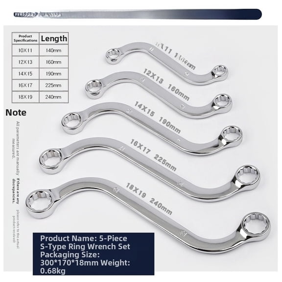 5 Piece S Type Double Head Tooth Wrench Set U Shape C Shape Bent Handle Two Way