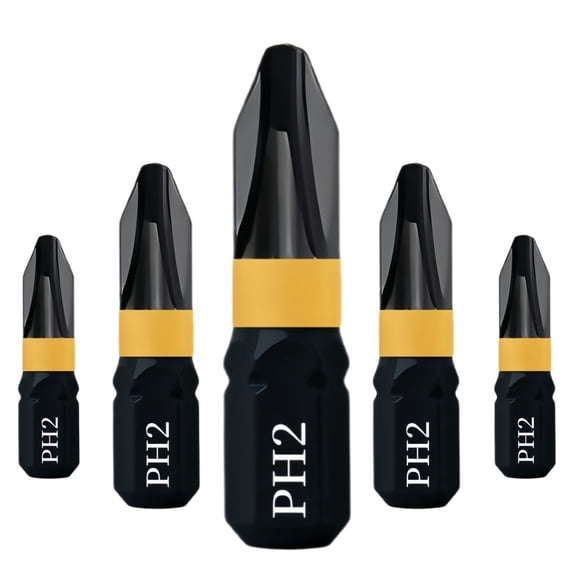5-Piece S2 Steel Hexagonal Handle Cross Bit Set - PH2 Strong Magnetic Anti-Slip High Hardness 25mm for Impact Electric Hand Drills