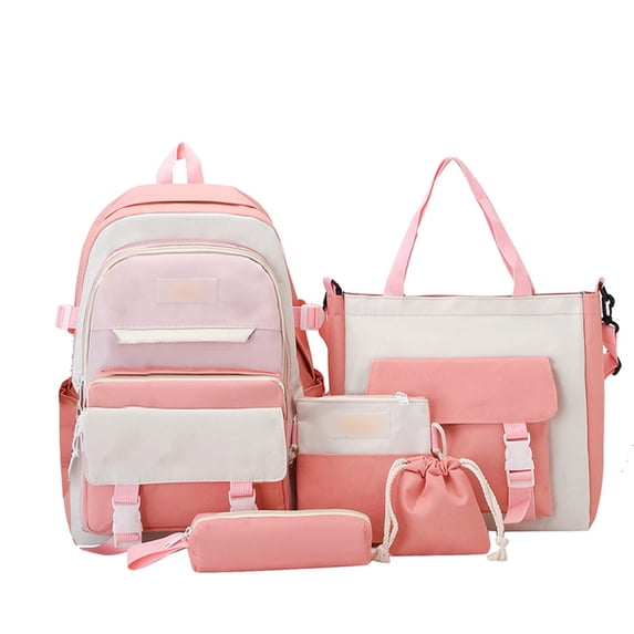 5 Piece School Backpack Set Large Capacity Nylon Bookbag Lightweight Water Resistant Travel Daypack Durable School Bag for Students