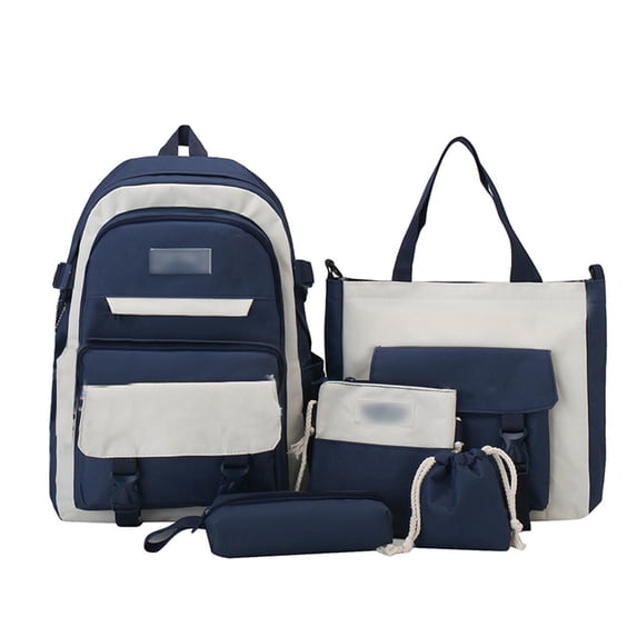 5 Piece School Backpack Set Large Capacity Nylon Bookbag Lightweight Water Resistant Travel Daypack Durable School Bag for Students
