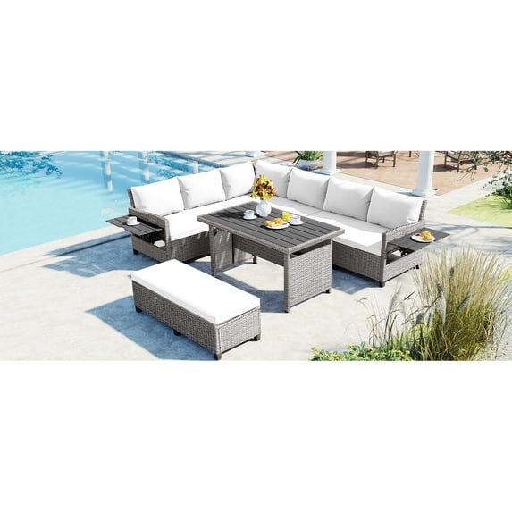 5-Piece Sectional Sofa Set for Backyard Relaxation / Spacious for Food Placement