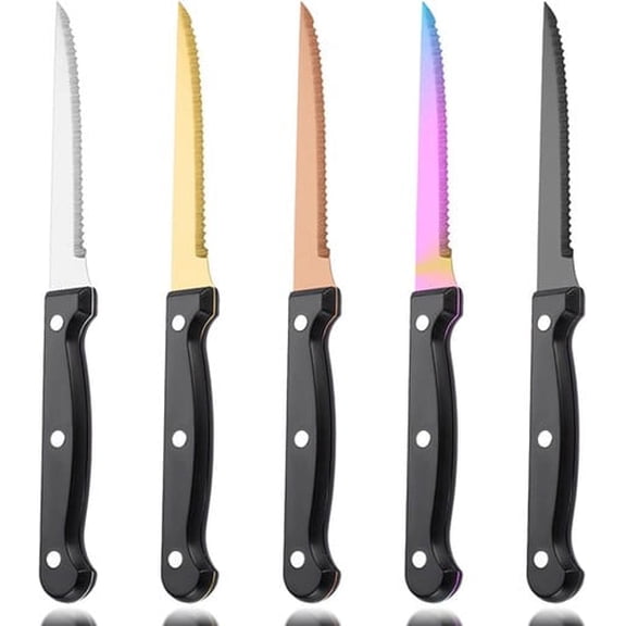 5-Piece Serrated Steak Knives Set - Stainless Steel Sharp Kitchen Cutlery