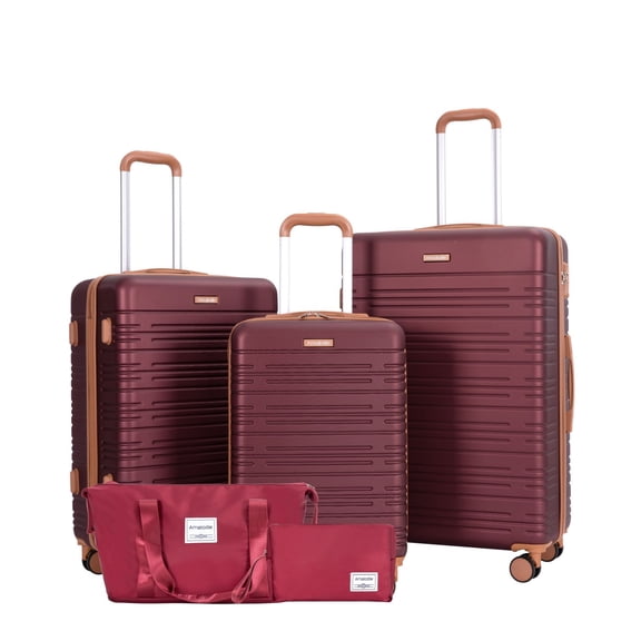 5-Piece Set (20"24"28 +a travel bag and a toiletry bag) ,Hard Case Spinner Wheels ABS Luggage Sets with TSA Lock Carry On Suitcase Luggage Durable Suitcase Color Matching WINE RED