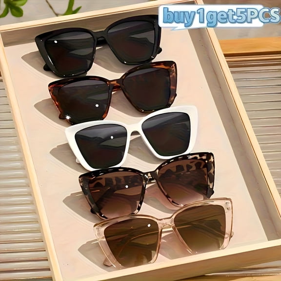 5-Piece Set Of 2025 New European And American Popular Retro Large Frame Colorful Cat Eye Personal Trendy Fashionable Glasses, Non-Face-Friendly Street Photography, Nightclub Party, Daily Leisure,