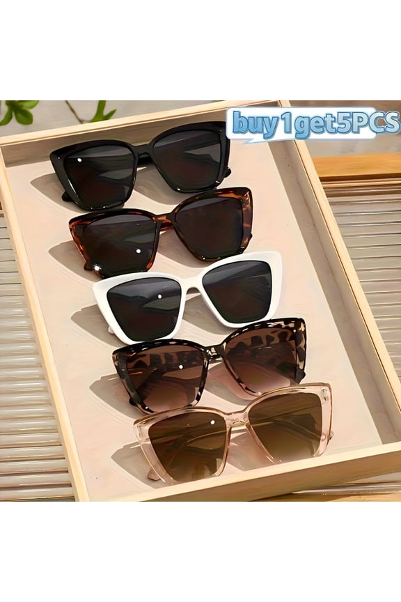 5-Piece Set Of 2025 New European And American Popular Retro Large Frame Colorful Cat Eye Personal Trendy Fashionable Glasses, Non-Face-Friendly Street Photography, Nightclub Party, Daily Leisure,