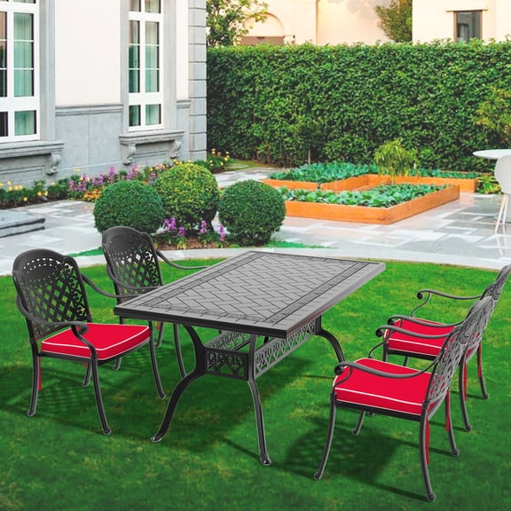 5-Piece Set, Aluminum Frame - Ergonomic Shape, Weatherproof Fabric - Garden & Patio - Rust-Resistant Furniture