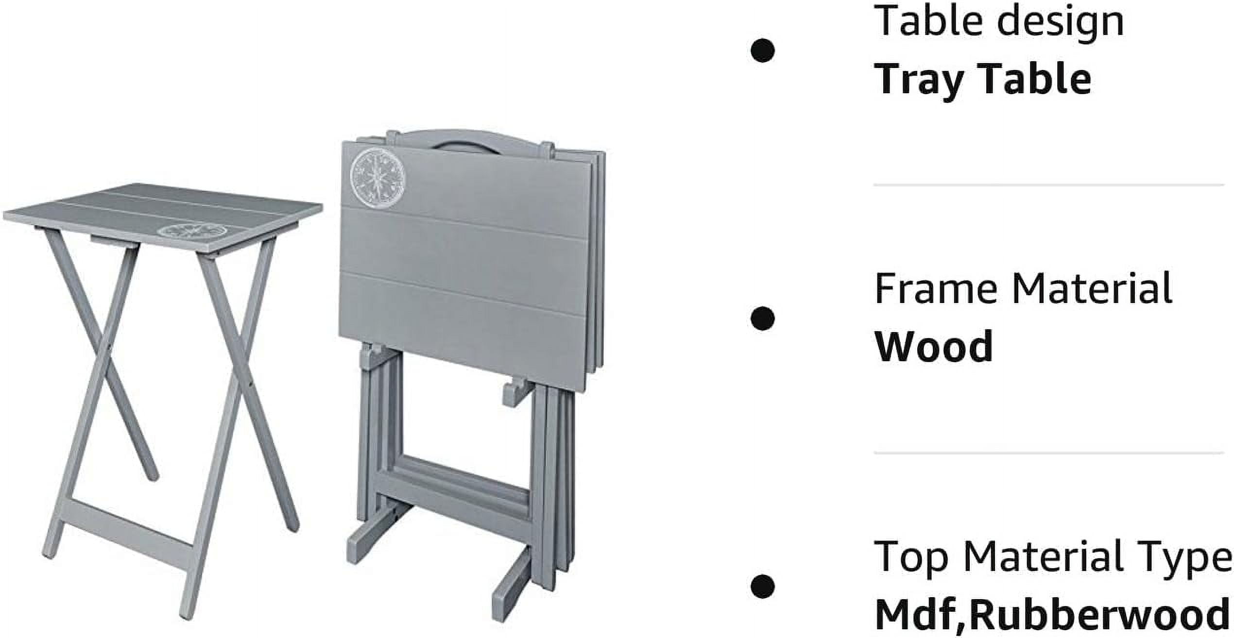 5 Piece Set Compass Print Wood Folding TV Tray Table Stand In Gray, 4
