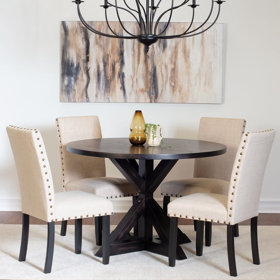 5 Piece/Set ,Durable,With A Stable and Stylish Cross Base,The Base of The Table Is Made of Sturdy Rubber Wood Structure,Need Some Assembly,Cross-Back Dining Table with 4 Stylish Chairs
